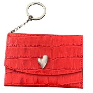 Karen Callan Small Wallet & Keychain - Red Embossed Leather - Faux Croc
